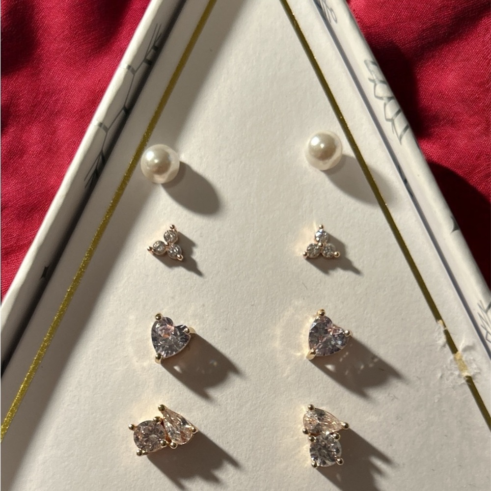 Macy's Cubic Zarconia Stud Earrings Collection 18k over brass Set of 4